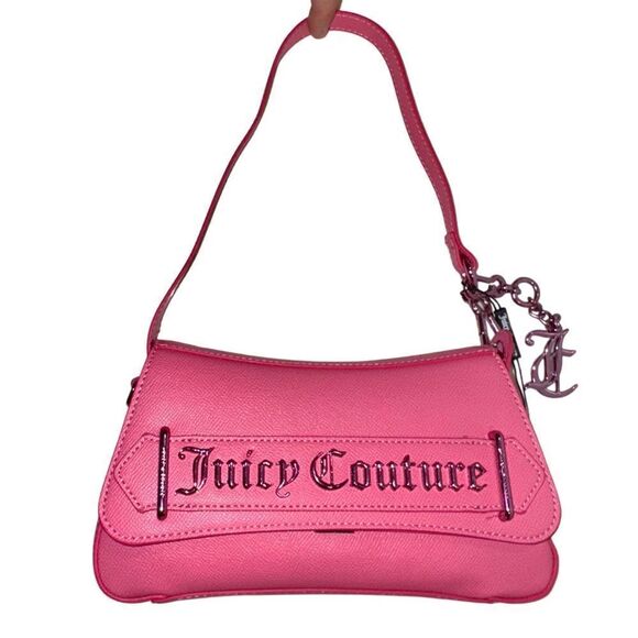 Juicy Couture Hot Pink Faux Leather Jasmine Flap Hobo Bag w/ Metallic Mini Pouch - Picture 3 of 16